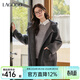 LAGOGO羊毛灰靄漫游仿牛角扣雙面呢大衣女拉谷谷2025冬新款外套 深灰色 M
