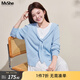 MsShe【假兩件撞色披肩針織衫】大碼女裝2026春裝胖mm高級感上衣 冰河藍色26年4月17日到貨 3XL