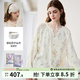 嫚熙（EMXEE）睡衣春夏季孕婦裝衣服褲子哺乳待產(chǎn)產(chǎn)后月子服家居服套裝彈力絲麻 綺幻花信（無(wú)哺乳口）+月子頭巾 L