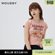 moussy 【熱銷(xiāo)爆款】甜美字母花卉印花修身短袖T恤028JSX90-1053 091淺粉色 均碼