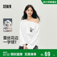 森馬（Semir）長(cháng)袖T恤女秋季蕾絲一字領(lǐng)純棉oversize印花2025上衣10A525101005