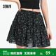 森馬半身裙女碎花雪紡俏皮森系2025夏季新款設計感木耳邊蓬蓬短裙 黑色調00499 L