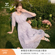 香影香芋紫碎花連衣裙女2026夏季新款圓領(lǐng)泡泡袖法式印花收腰長(cháng)裙 紫色 L 165/88A/110-125斤