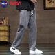 NASA BASE牛仔褲男春秋季男士2026年新款彈力潮款男褲寬松直筒休閑闊腿褲子 黑灰 XL （建議125-145斤）