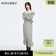 moussy 新品甜美清新荷葉邊長(cháng)袖格子連衣裙028IAA33-1001 075花紋米色 S