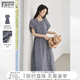 對白復古文藝格子短袖連衣裙女2026夏季新款圓領(lǐng)寬松抽繩收腰長(cháng)裙 藏青格 M