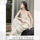 對白法式度假風(fēng)水墨印花背心連衣裙女2026新款夏季無(wú)袖吊帶長(cháng)裙 雅米色 S