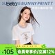 百圖（betu）女裝2026年春夏新款撞色領(lǐng)T恤童趣沖浪小兔印花短袖上衣女2602T26 白色 M
