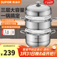 蘇泊爾（SUPOR）蒸鍋304不銹鋼家用高拱蓋蒸籠三層雙層加厚復底燃氣電磁爐通用鍋 蒸鍋 3層 30cm