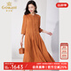 喬萬(wàn)尼真絲蠶桑絲連衣裙夏季新款女士修身中袖長(cháng)裙 沐絲橙 M