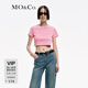 MO&Co.春秋辣妹風(fēng)MC刺繡短袖短款高腰露腰純棉T恤摩安珂 冰粉色 M 165