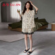 古今（GUJIN）帶胸墊純棉睡衣女短袖夏季家居服可外穿蕾絲短褲睡褲大碼套裝L