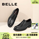 百麗（Belle）舒適透氣真皮正裝鞋男新款黑色圓頭套腳商務(wù)皮鞋B3GK7CM1 黑色 43 (265mm)