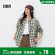 森馬（Semir）長(cháng)袖襯衫女春季中長(cháng)款oversize翻領(lǐng)落肩格紋女生襯衣101125105007