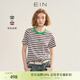 EIN言活力夏日色彩條紋撞色圓領(lǐng)復古文藝短袖T恤上衣夏季新款 灰藍 L