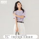 對白微皺肌理感撞色正肩短袖t恤女2026夏季新款圓領(lǐng)寬松顯瘦上衣 紫羅蘭  M