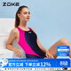 洲克（ZOKE）新款時(shí)尚休閑溫泉泳衣女修身顯瘦遮肚運動(dòng)連體平角專(zhuān)業(yè)訓練游泳裝 深蘭/玫紅 L