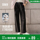 森馬（Semir）休閑褲女純棉打褶闊腿褲腰帶秋復古磨毛長(cháng)褲顯腿長(cháng)101524127005A