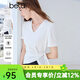 百圖betu女裝夏季新款T恤V領(lǐng)不規則收腰舒適棉感短袖上衣2504T08 白色 M