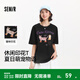 森馬（Semir）短袖t恤女中長(cháng)款寬松顯瘦萌寵印花上衣2025夏裝新款透氣套頭衫 黑色90001-戴珍珠項鏈的小貓 S