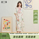兩三事夢(mèng)寐花園 2025夏季新款法式印花綁帶領(lǐng)泡泡袖a字連衣裙 花色 L