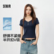 森馬（Semir）短袖T恤女夏季短款V領(lǐng)半開(kāi)襟套頭衫緊身正肩2026上衣109326100046