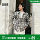 森馬（Semir）長(cháng)袖襯衫女春季中長(cháng)款oversize翻領(lǐng)落肩格紋女生襯衣101125105007