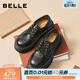 百麗（Belle）復古抓皺牛津鞋女牛皮厚底增高休閑單鞋小皮鞋B2779AM6 黑色 37 (235mm)