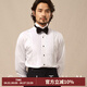 CULTUM竹纖維風(fēng)琴褶法式疊袖口機翼領(lǐng)宴會(huì )婚禮禮服伴郎襯衫男長(cháng)袖襯衣 白色風(fēng)琴褶 L