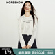 紅袖（hopeshow）正肩百搭T恤2026春季新款女裝閃光燙片字母印花設計長(cháng)袖圓領(lǐng)上衣 本白001 M