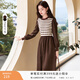 香影假兩件針織連衣裙女2025秋冬新款氣質(zhì)條紋內搭打底配大衣裙子 咖啡 M