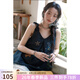 謎秀刺繡蕾絲花邊背心女2026夏季新款復古顯瘦無(wú)袖吊帶女 靜謐藍 牛仔藍 S