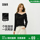 森馬（Semir）長(cháng)袖T恤女春季短款不對稱(chēng)蕩領(lǐng)斜肩露肩緊身2026上衣109126101001