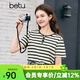 百圖betu女裝夏季新款T恤圓領(lǐng)華夫格條紋設計短袖上衣女2404T18 黑白條 L