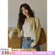 謎秀青蘋(píng)果綠假兩件襯衫女2026春秋蕾絲拼接V領(lǐng) 顯瘦慵懶短外套女 松果棕 青果綠 S