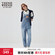 Teenie Weenie【天絲混紡】小熊女秋季元氣時(shí)尚牛仔連體長(cháng)褲背帶褲 中藍色 S (160)