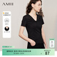 AMII女裝2026夏季新款極簡(jiǎn)純色修身短袖套頭V領(lǐng)莫代爾棉上衣T 黑色 S (155)
