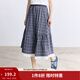 茵曼（INMAN）法式蕾絲花邊格子半身裙女2025夏季時(shí)尚氣質(zhì)百搭A字蛋糕裙子 寶藍格 M
