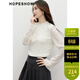 紅袖（hopeshow）甜美氣質(zhì)蕾絲衫2025冬季新款女裝花卉刺繡花邊立領(lǐng)百搭喇叭袖上衣 米白004 L