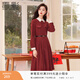 香影酒紅色連衣裙女2025秋季新款秋冬正式場(chǎng)合年會(huì )法式百褶襯衫裙 紅色 L