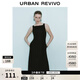 UR秋季新款女裝法式氣質(zhì)通勤一字領(lǐng)無(wú)袖連衣裙UWM750004 黑色 S