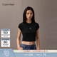 Calvin KleinJeans夏季女士活力少女感休閑ck刺繡時(shí)尚辣妹正肩羅紋短袖T恤
