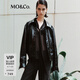 MO&Co.外套鏡面素皮肌理中性短款闊型棒球服夾克翻領(lǐng)醬果紅輕朋克風(fēng) 黑色 M