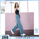 三彩2025秋款高腰寬松牛仔褲純棉長(cháng)褲彎刀闊腿褲垂感 霧霾藍 XL 170/76A