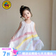 G.duck小黃鴨女童連衣裙夏季薄款兒童公主裙洋氣背心裙小女孩彩虹紗裙子 粉色 90 建議1~2歲【 80-90】cm