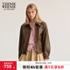 Teenie Weenie小熊女裝春秋季復古時(shí)尚潮酷舒適翻領(lǐng)皮衣夾克外套 棕色 S