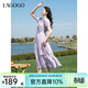 LAGOGO莫奈紫顯白荷葉邊浪漫裙女拉谷谷2025年夏季新款收腰連衣裙 淺紫色 M