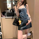 沂懿裙子女短裙夏季2026新款牛仔背帶裙學院風半身裙連衣裙學生a字裙 大口袋牛仔背帶裙【藍色】 S
