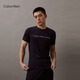 Calvin KleinJeans夏季男女情侶中性休閑年輕多色ck印花修身打底短袖T恤上衣 CHW-深邃藍 M （推薦130-145斤）