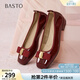 百思圖（BASTO）【夢(mèng)中人】百思圖秋季商場(chǎng)新款淺口單鞋小紅鞋一腳蹬皮鞋女婚鞋 紅色 37